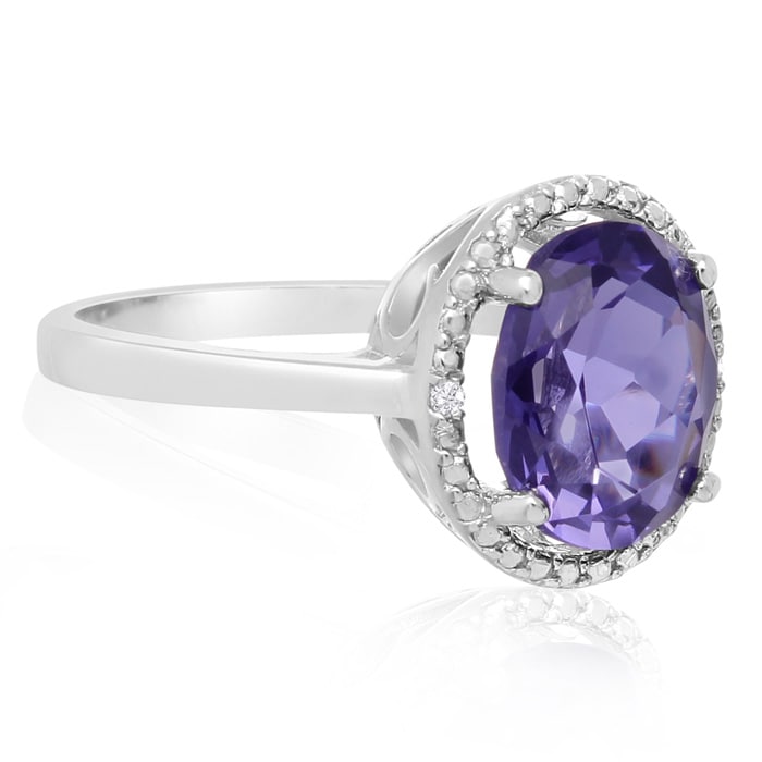 3ct Oval Created Tanzanite and Diamond Halo Ring