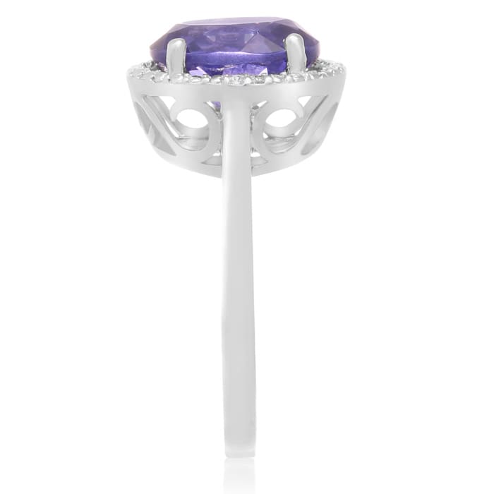 3ct Oval Created Tanzanite and Diamond Halo Ring