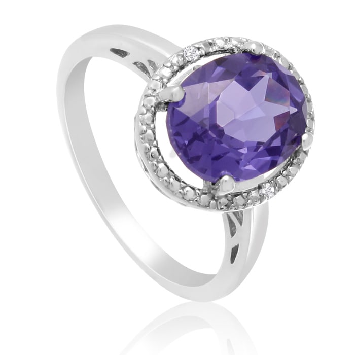 3ct Oval Created Tanzanite and Diamond Halo Ring