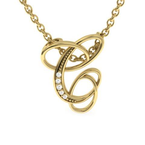 Letter C Diamond Initial Necklace In Yellow Gold With 6 Diamonds