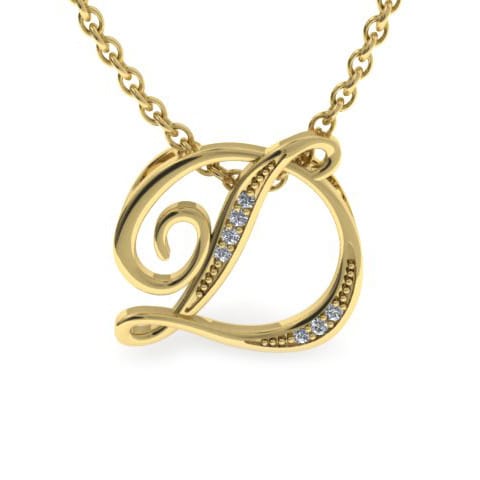 Letter D Diamond Initial Necklace In Yellow Gold With 6 Diamonds