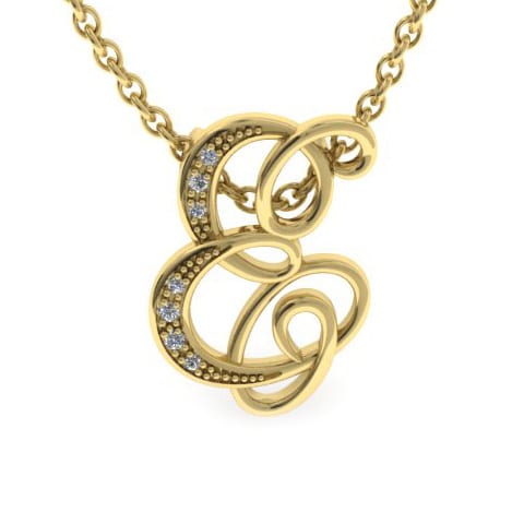 Letter E Diamond Initial Necklace In Yellow Gold With 6 Diamonds