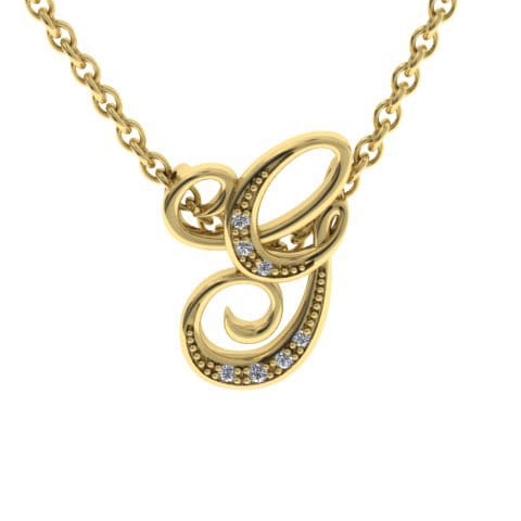 Letter G Diamond Initial Necklace In Yellow Gold With 6 Diamonds