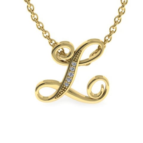 Letter L Diamond Initial Necklace In Yellow Gold With 6 Diamonds