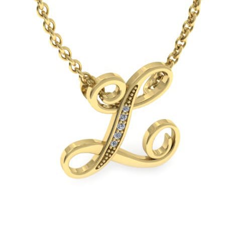 Letter L Diamond Initial Necklace In Yellow Gold With 6 Diamonds