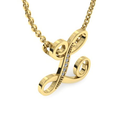 Letter L Diamond Initial Necklace In Yellow Gold With 6 Diamonds