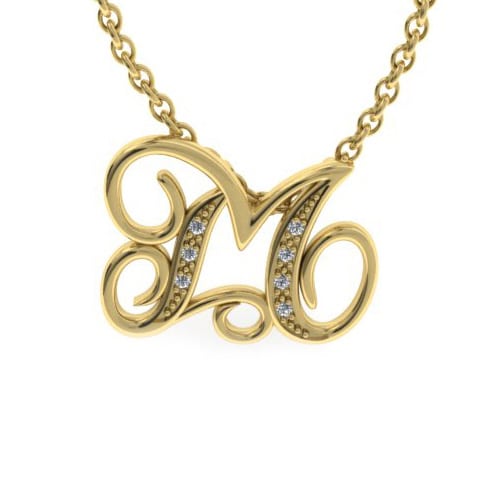 Letter M Diamond Initial Necklace In Yellow Gold With 6 Diamonds