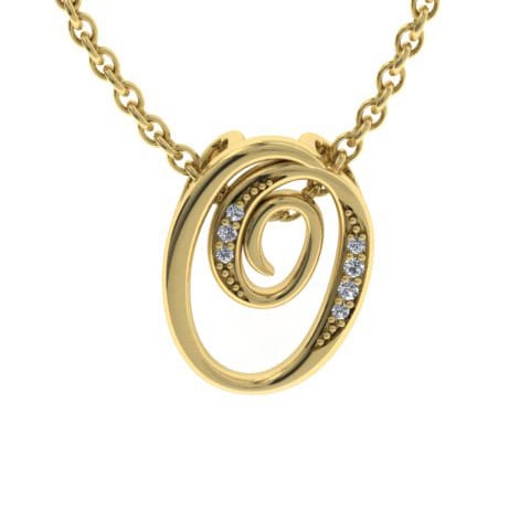 Letter O Diamond Initial Necklace In Yellow Gold With 6 Diamonds