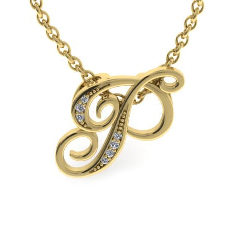 Letter P Diamond Initial Necklace In Yellow Gold With 6 Diamonds