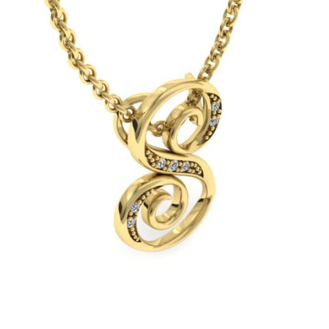 Letter S Diamond Initial Necklace In Yellow Gold With 6 Diamonds