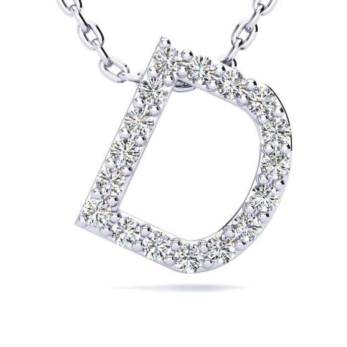 Letter D Diamond Initial Necklace In 14K White Gold With 13 Diamonds
