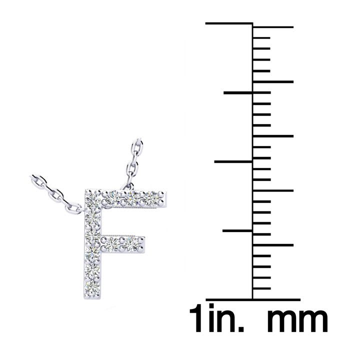 Letter F Diamond Initial Necklace In 14K White Gold With 13 Diamonds