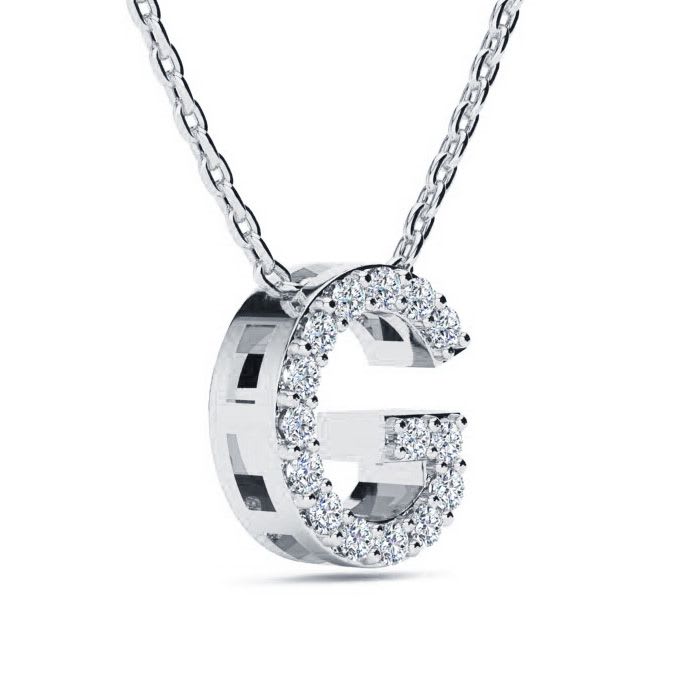 Diamond Initial Necklace Letter G Initial Necklace In 14K White