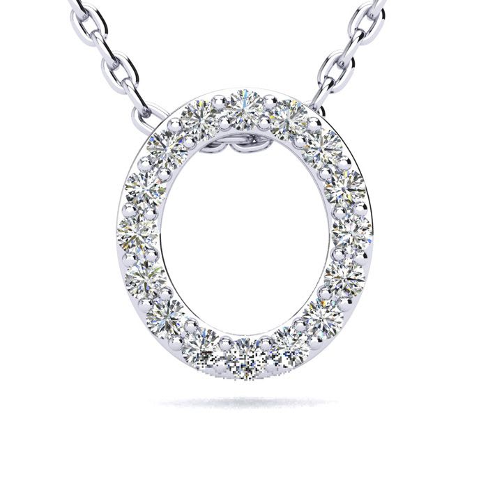 Letter O Diamond Initial Necklace In 14K White Gold With 13 Diamonds