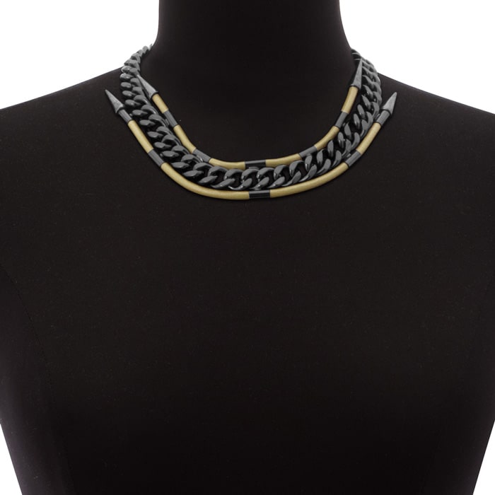 Gunmetal Spike and Leather Necklace