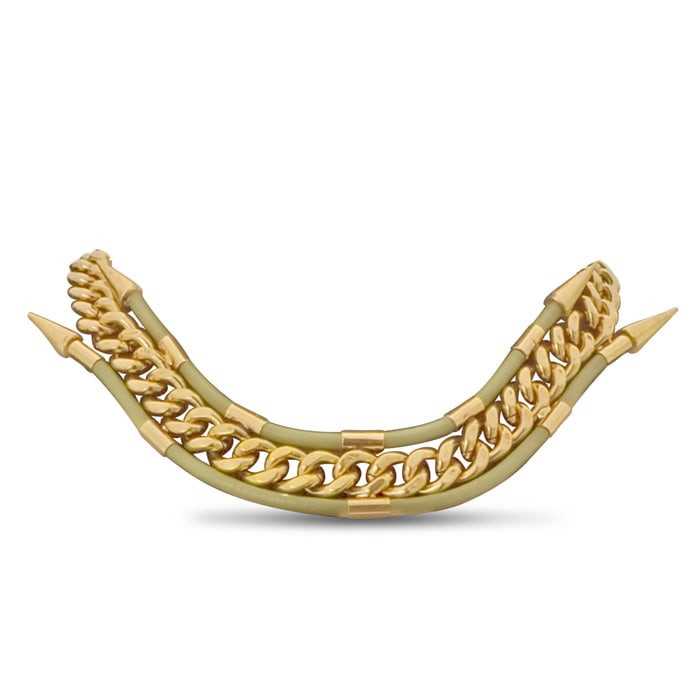 Antique Gold Spike and Leather Necklace