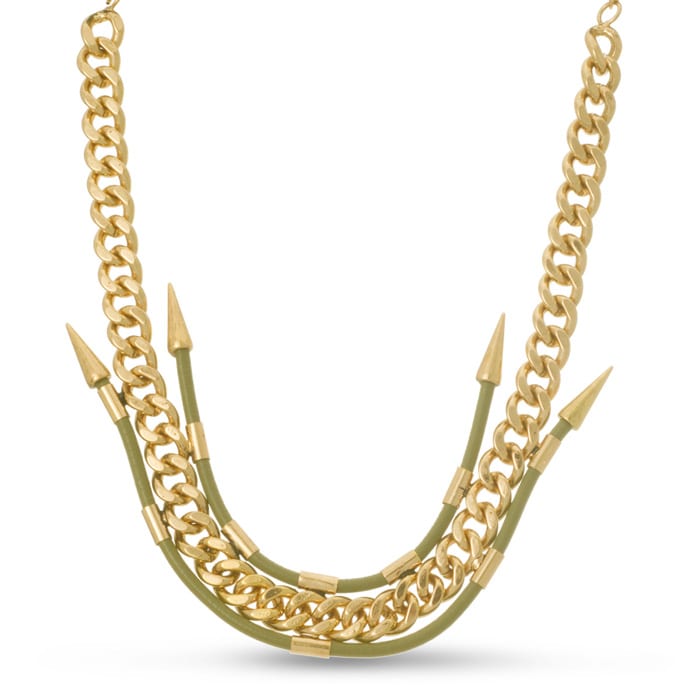 Antique Gold Spike and Leather Necklace