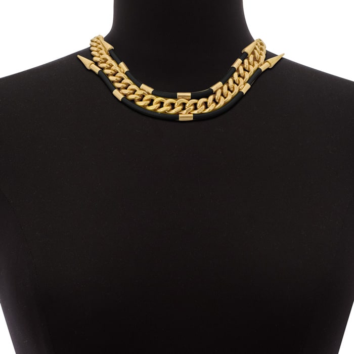 Antique Gold Spike and Leather Necklace