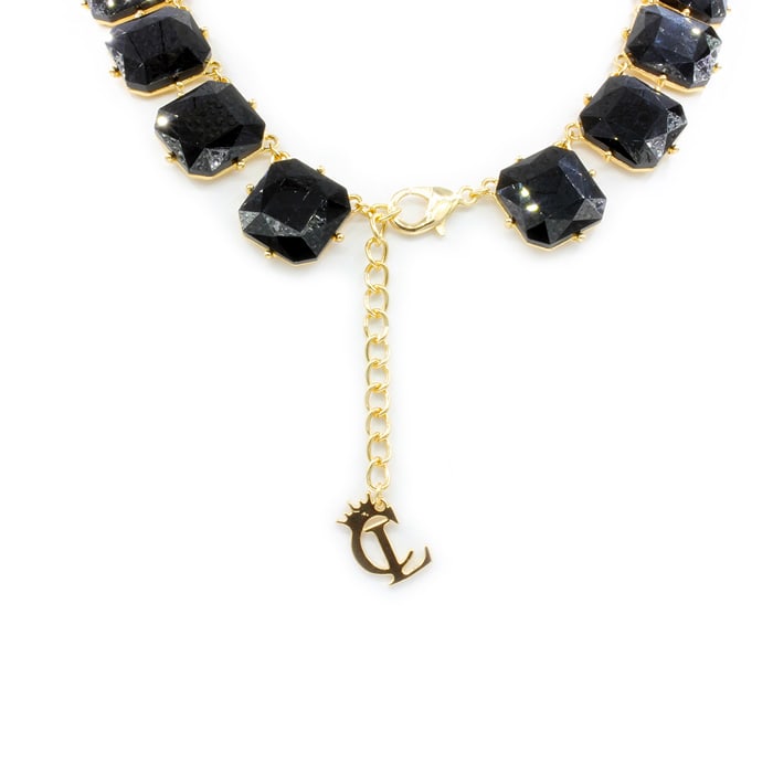 Fine Black Crystal Cushion Strand Necklace, 18 Inches