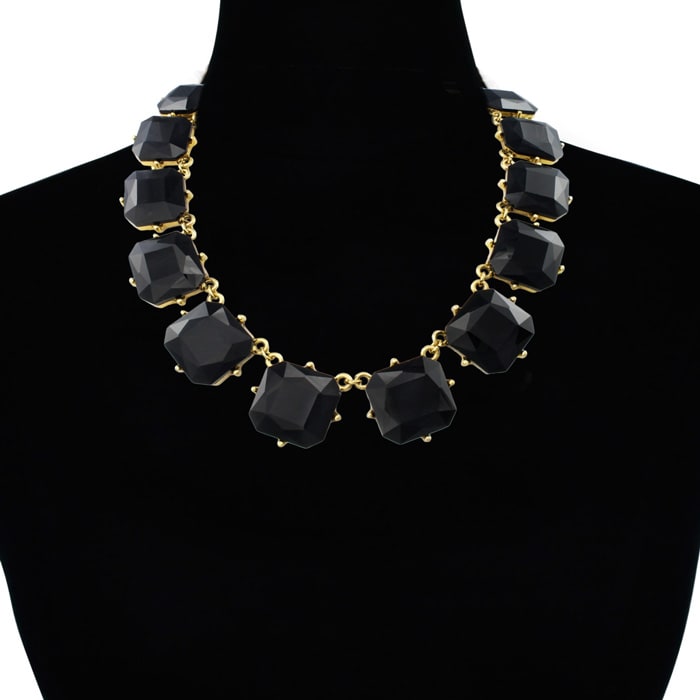 Fine Black Crystal Cushion Strand Necklace, 18 Inches