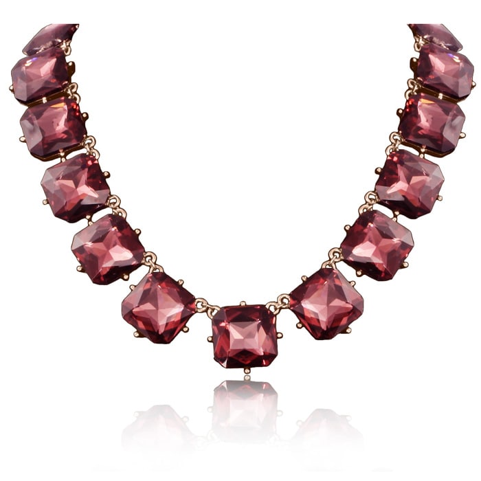 Fine Pink Crystal Cushion Strand Necklace, 18 Inches