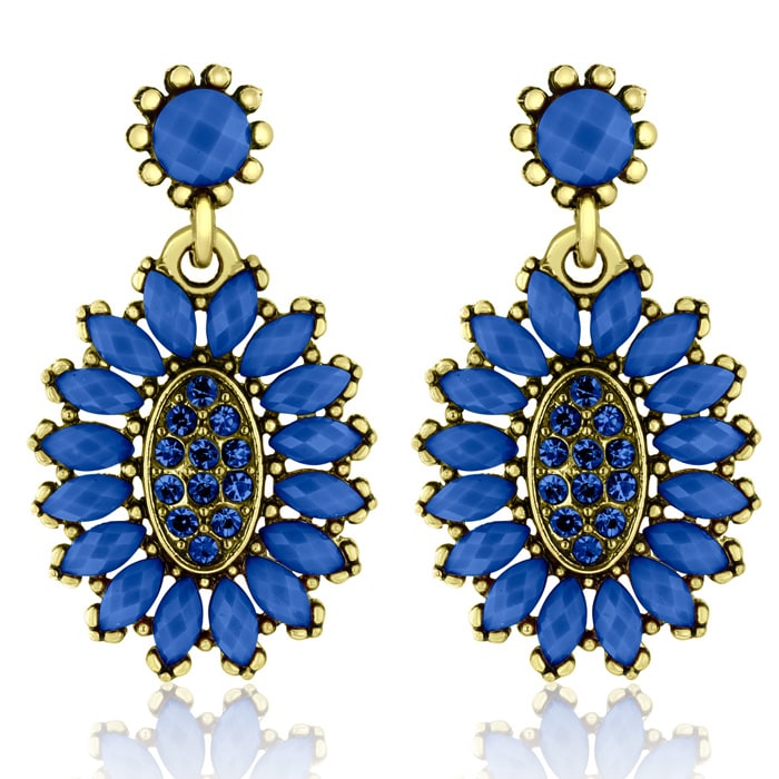 Passiana Cluster Flower Crystal Earrings, Blue