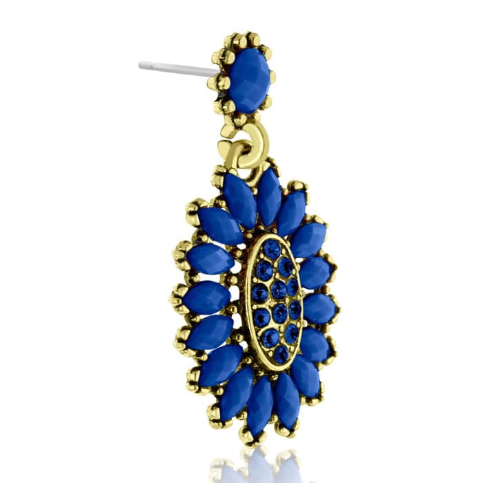 Passiana Cluster Flower Crystal Earrings, Blue
