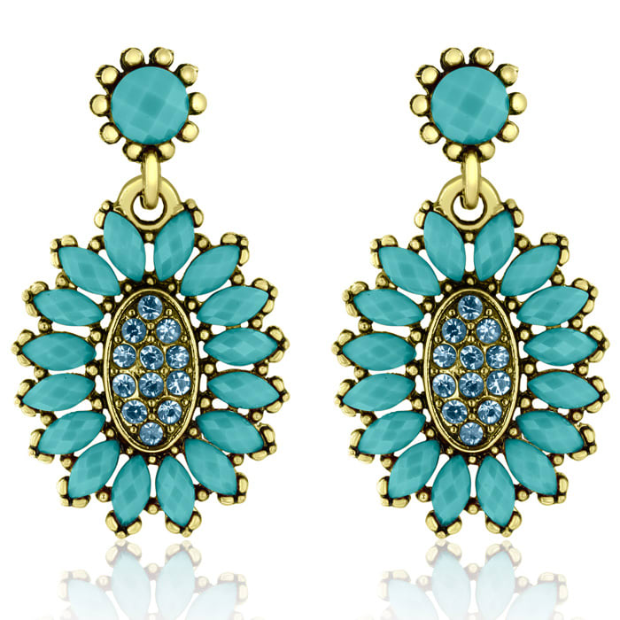 Passiana Cluster Flower Crystal Earrings, Turq