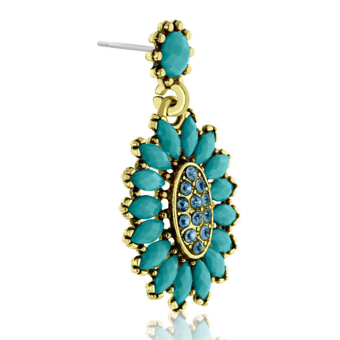 Passiana Cluster Flower Crystal Earrings, Turq