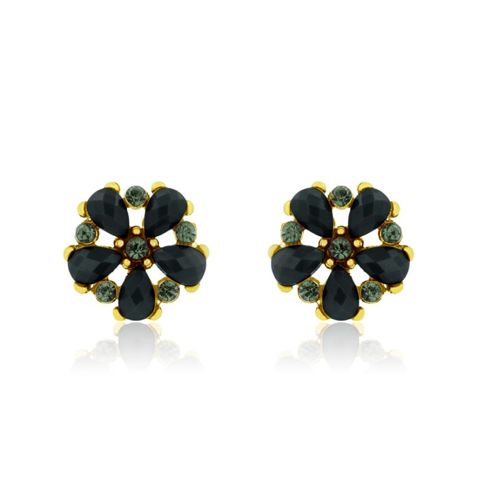 Passiana Dainty Flower Crystal Earrings, Black