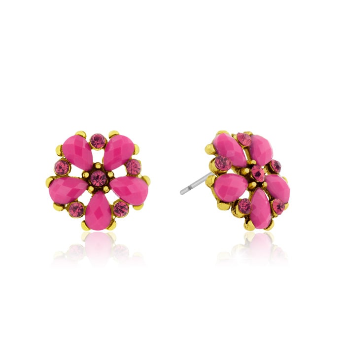 Passiana Dainty Flower Crystal Earrings, Pink
