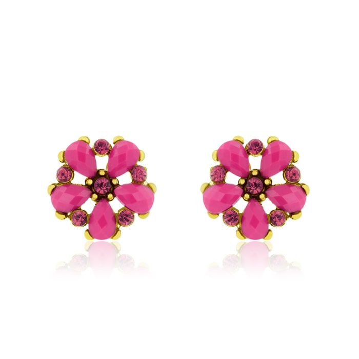 Passiana Dainty Flower Crystal Earrings, Pink