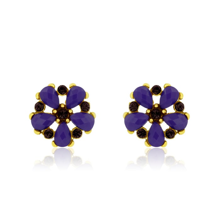 Passiana Dainty Flower Crystal Earrings, Purple
