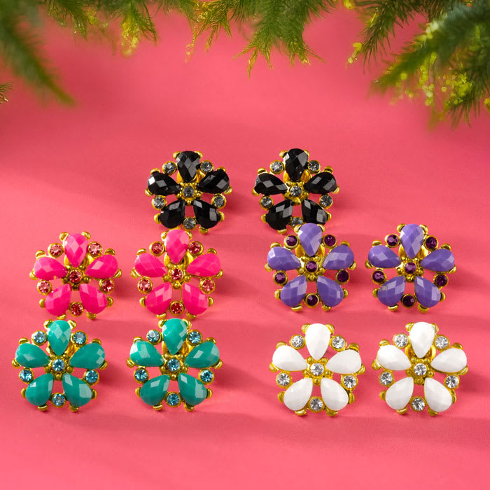 Passiana Dainty Flower Crystal Earrings, Purple