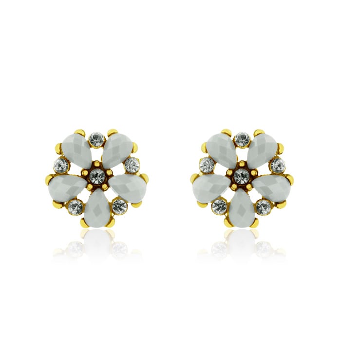 Passiana Dainty Flower Crystal Earrings, White