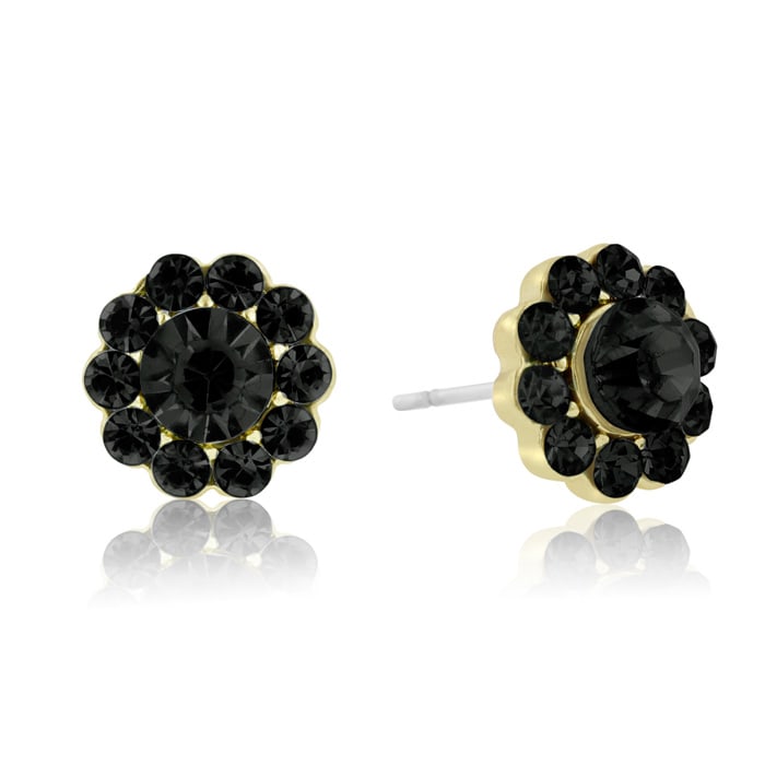 Passiana Mini Flower Crystal Earrings, Black