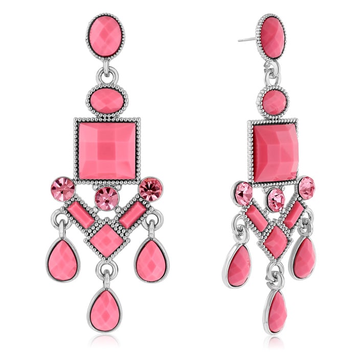 Passiana Chandelier Crystal Earrings, Pink