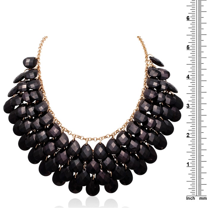 Black Onyx Crystal Statement Necklace In Gold Overlay 18 Inches