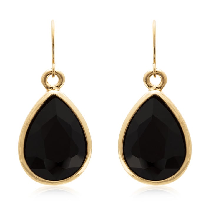 18 Carat Pear Shape Black Onyx Crystal Earrings