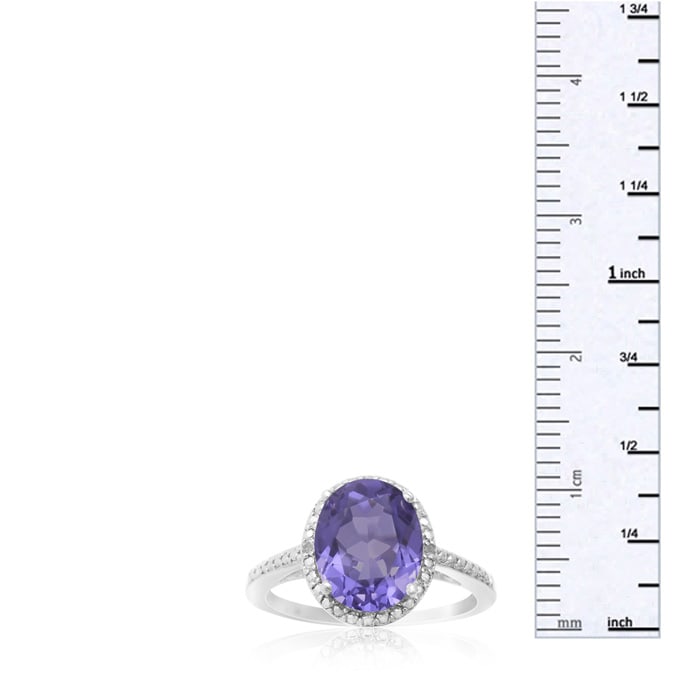 3 Carat Oval Shape Created Tanzanite and Diamond Halo Ring In Sterling Silver