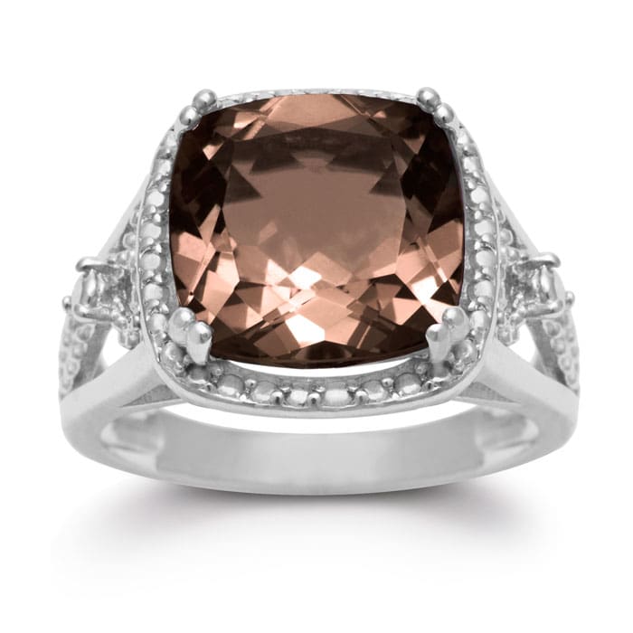 5 1/3 Carat Cushion Cut Halo Style Smoky Quartz Ring In Sterling Silver