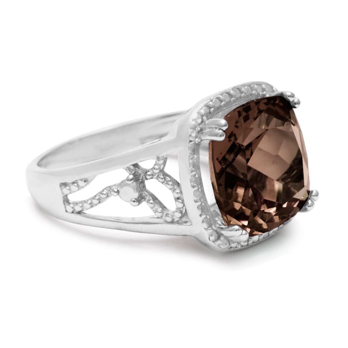 5 1/3 Carat Cushion Cut Halo Style Smoky Quartz Ring In Sterling Silver