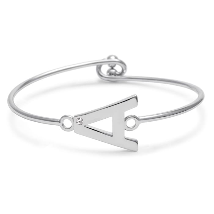 Initial "A" Bangle Bracelet With Cubic Zirconia Accent