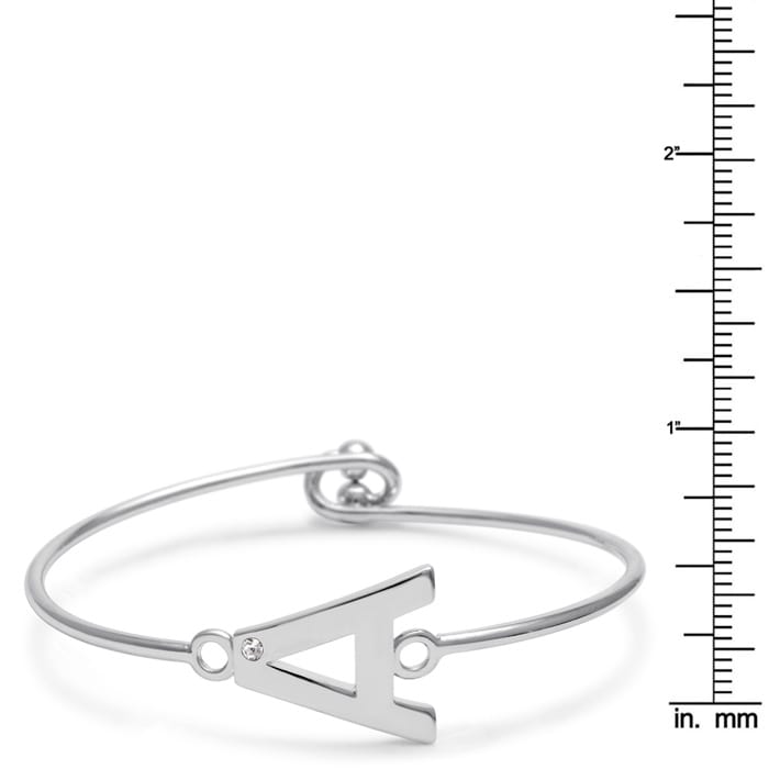 Initial "A" Bangle Bracelet With Cubic Zirconia Accent