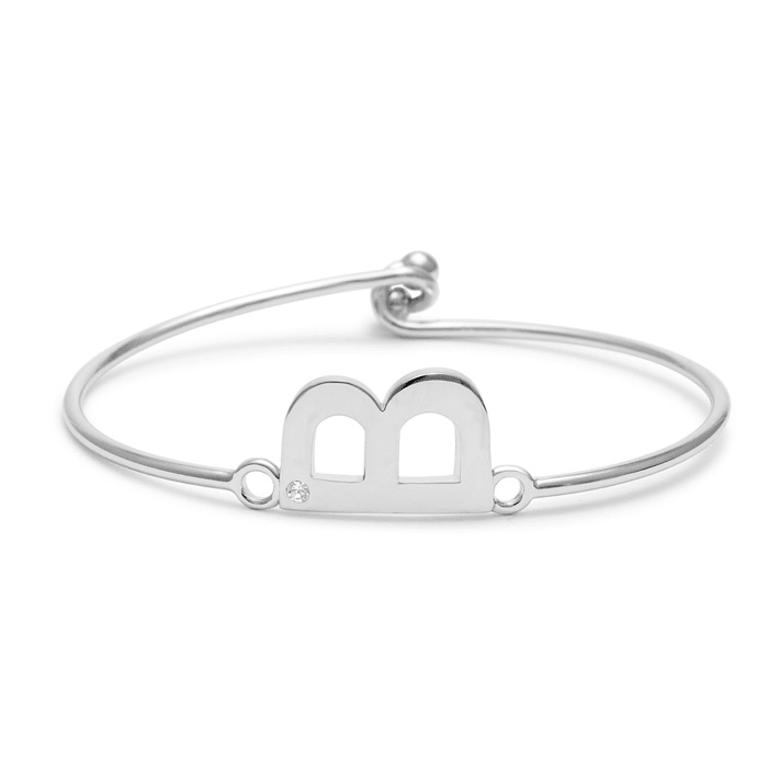Initial "B" Bangle Bracelet With Cubic Zirconia Accent