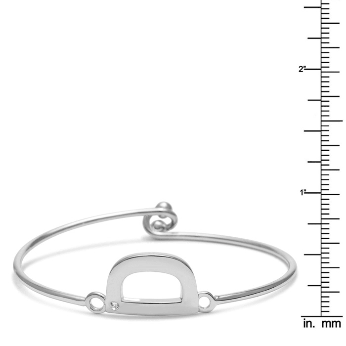 Initial "D" Bangle Bracelet With Cubic Zirconia Accent