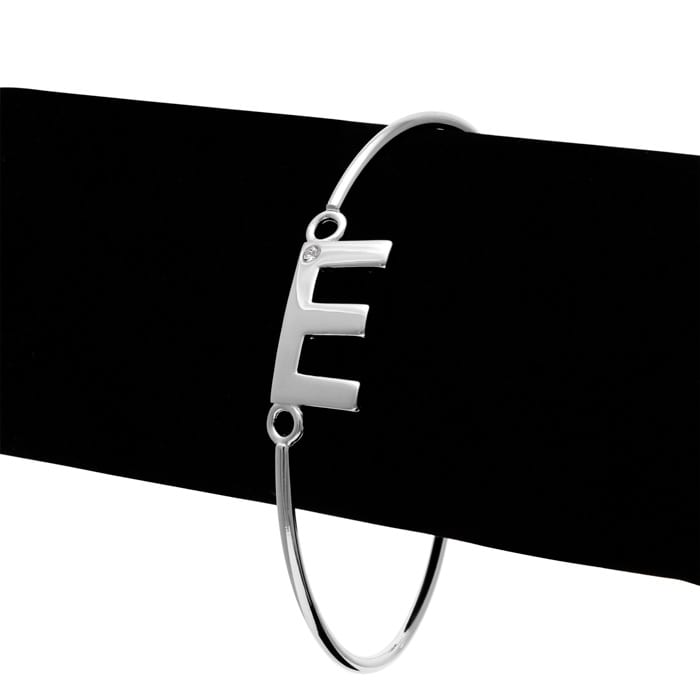 Initial "E" Bangle Bracelet With Cubic Zirconia Accent