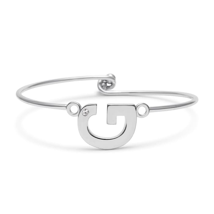 "G" Initial Bangle Bracelet With Cubic Zirconia Accent