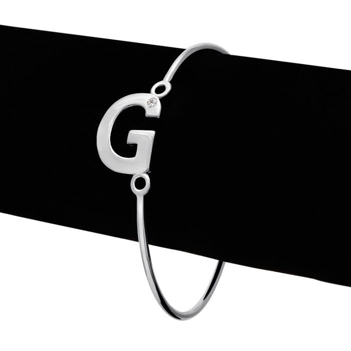 "G" Initial Bangle Bracelet With Cubic Zirconia Accent