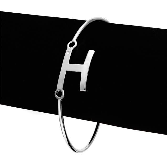 Initial "H" Bangle Bracelet With Cubic Zirconia Accent